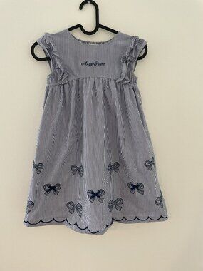 Mezzo Piano girls 130cm size (age 8-10) dress Blue striped embroidered bows